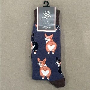 NEW SOCK SMITH Men’s Corgi Socks Gray Black Brown White Heart Butt Size 10-13